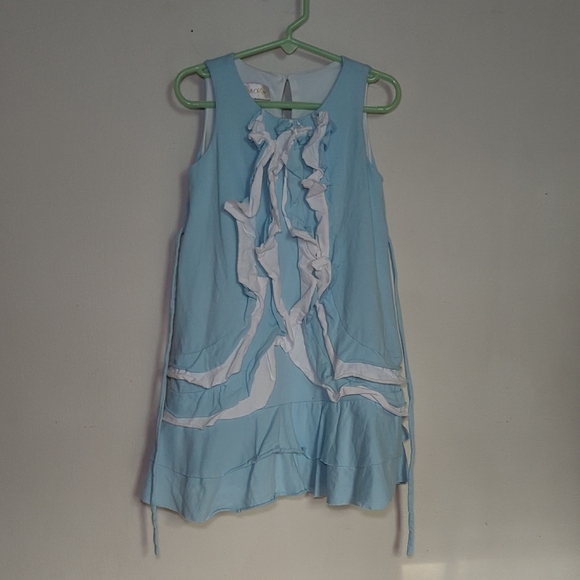 Isobella and Chloe Blue and White Ruffle Sleeveless Cotton Dress Girls Size 6 - Picture 1 of 4